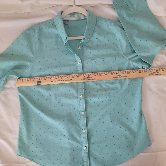 Blue Polka Dot Button Long Sleeve Shirt Womans Size XL - Picture 14 of 16